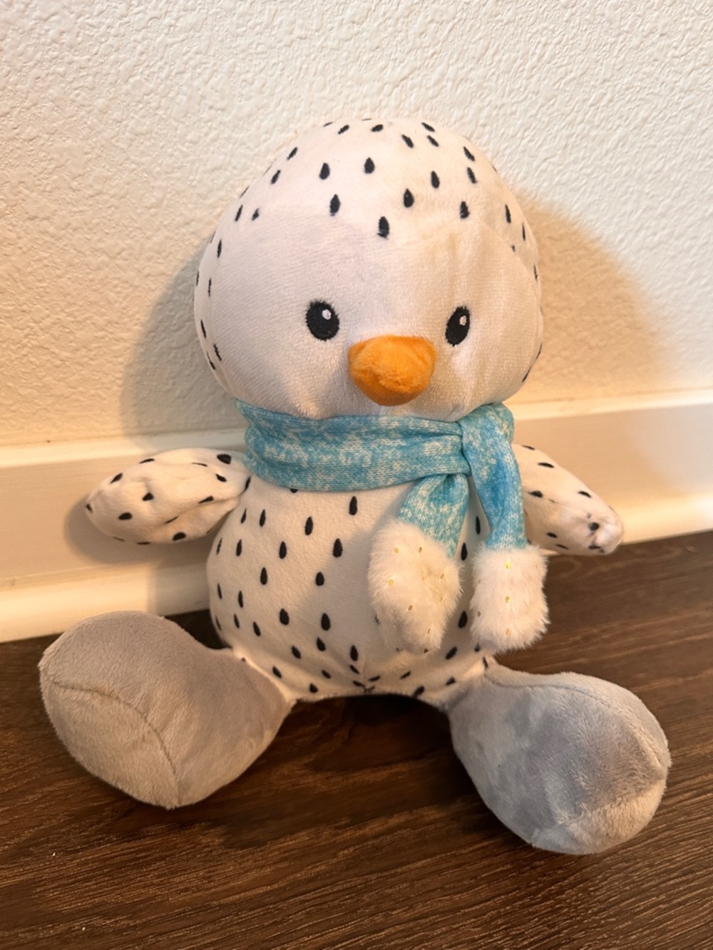 Animal adventure polk-a-dot black white penguin plush with blue scarf stuffed